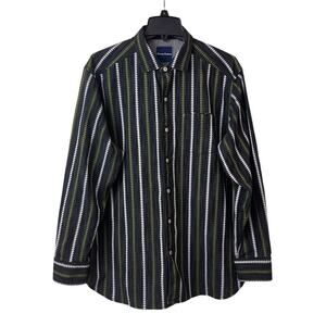 Tommy Bahama Shirt Mens Large Green Long Sleeve Striped Button Up Casual Cotton